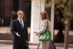 Jaime Driggs and Amy E. Papenhausen meeting outside